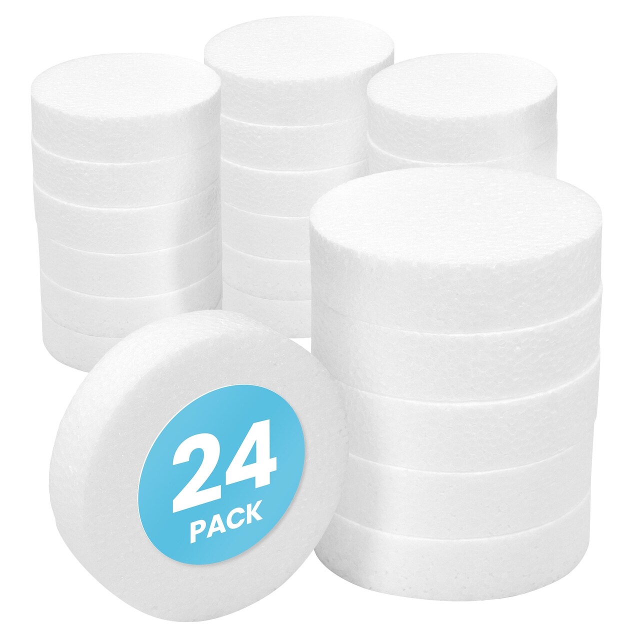 Foam Circles for Crafts – Round Polystyrene Discs, 4 x 4 x 1 in, Perfect for DIY Projects, Art & Craft Activities, School Projects, Model Making, and Creative Decorating Tasks - 24Pack